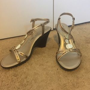 Gold wedge sandals